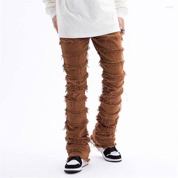 Jeans da uomo Uomo Hip Hop Streetwear Nappa a righe Pantaloni jeans larghi dritti sfilacciati Uomo Donna Tinta unita Denim casual Trou308n