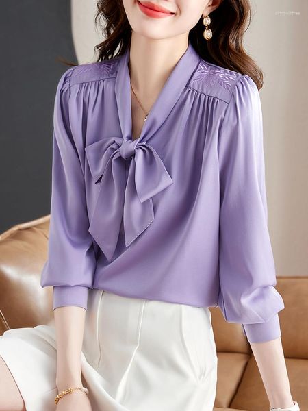 Frauen Blusen Camisas Y Blusas Herbst Langarm Shirts Mujer Elegantes Bogen Kragen Tops Blusa Mada 2023 Koreanische Mode chemise Büro
