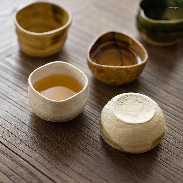 Bicchieri da tè cinesi fatti a mano in ceramica grezza, set di scatole in legno retrò