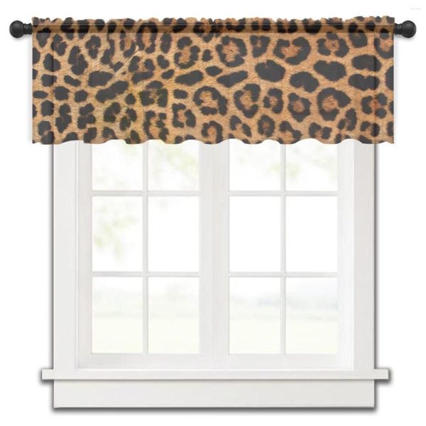 Cortina leopardo textura tule cozinha pequena janela valance sheer curto quarto sala de estar decoração casa voile cortinas