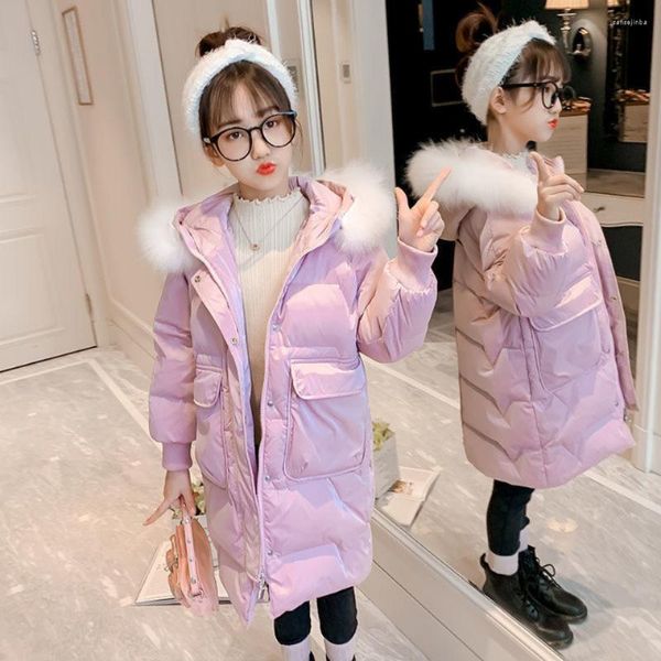 Piumino -30 Giacca invernale per bambini Abbigliamento Ragazza Cappotti lunghi in cotone con cappuccio impermeabili caldi per capispalla per bambini Abbigliamento Parka