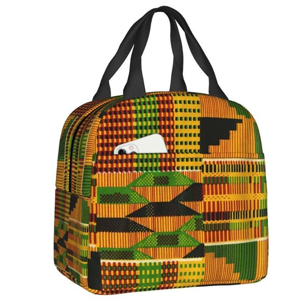 Pacotes de gelo Sacos isotérmicos 2023 Africano Kente Pano Design Saco de Almoço Isolado África Padrão Étnico Tote Para Crianças Escolares Crianças Armazenamento Caixa de Alimentos 230830