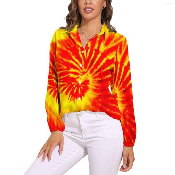 Blusas femininas tie dye padrão blusa solta impressão abstrata estilo rua oversized feminino manga longa camisas estéticas outono topo