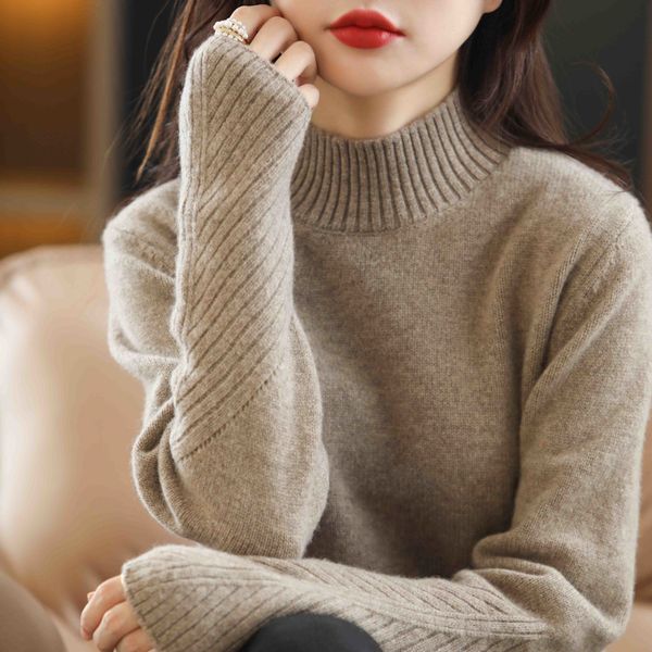 Женские свитеры мода осень зима 100 чистая шерсть мериноса толстая макнек пуловер кашемир -свитер женский лист полосатый женский топ 230831