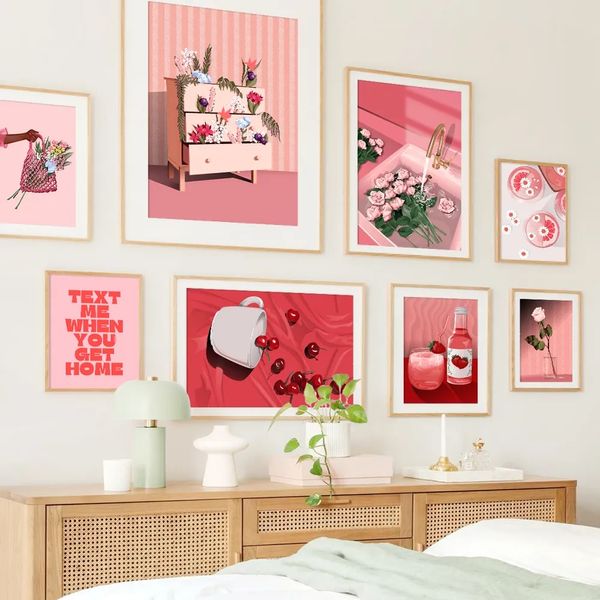 Dipinto su tela Rosa Rosa Fiore Margherita Rossa Ciliegia Succo di fragola Pattini a rotelle Poster Stampe Immagini di arte della parete Soggiorno Camera da letto della ragazza Decorazioni per la casa Senza cornice Wo6