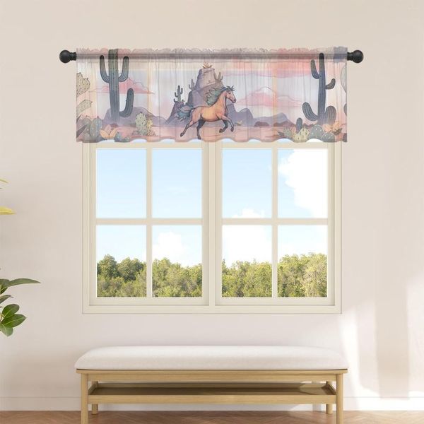 Cortina cavalo cactus nuvens curtas tule cortinas para cozinha café sheer voile meia cortina quarto porta