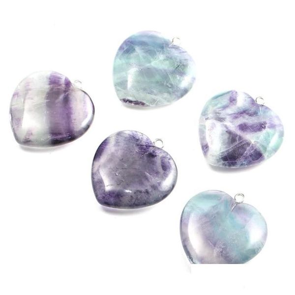 Ciondoli Ciondolo di pane tagliato con fluorite a forma di cuore di pesca Reiki Guarigione Pietra naturale Meditazione Amet Gioielli fai da te Ciondoli regalo Consegna a goccia Dhiaq