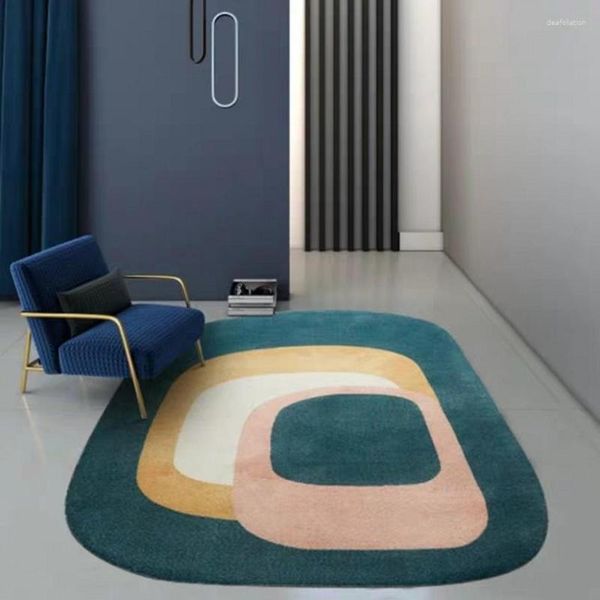 Tapetes modernos geométricos irregulares em forma de área tapete decorativo tapete em cor verde ins máquina tecida tapete