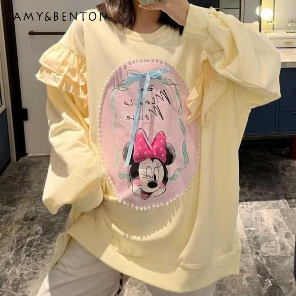 Frauen Hoodies Koreanischen Stil 2023 Herbst Winter Cartoon Alter-Reduzierung Perlen Langarm Sweatshirt Für Kleidung