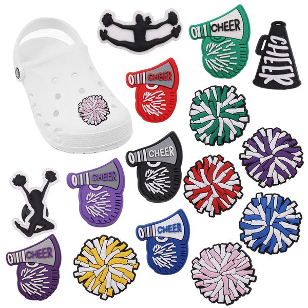 Großhandel 100 Stück PVC Mehrfarbige Bandbälle Cheer Squad Schuhanhänger Mädchen Frau Schnalle Dekorationen für Rucksack Knopf Clog