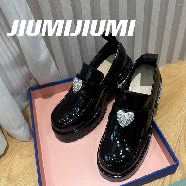 Scarpe eleganti 2023 JIUMIJIUMI Est Mary Janes Bella pelle verniciata Donna Décolleté Mocassini Punta tonda Suola spessa Donna Botas Mujer