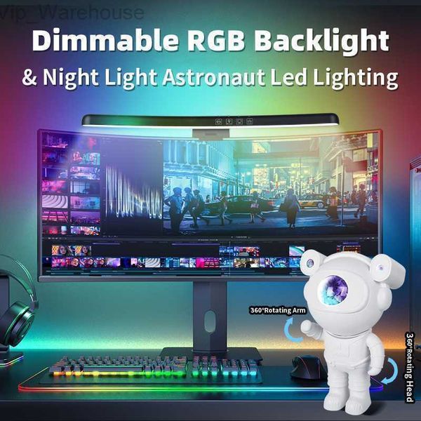 Novità Astronauta Galaxy Proiettore Decor Luce notturna Computer Schermo curvo Monitor Lampada a sospensione Barra RGB Sfondo Lampada da tavolo HKD230901