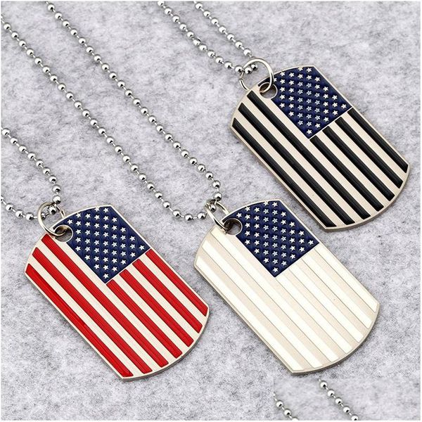 Collane a ciondolo Hip Hop Hop American National Flag Men S Square USA Military Card Change Chain per perline per perle per donne Gioielli Fashion Drop Dh8Qr