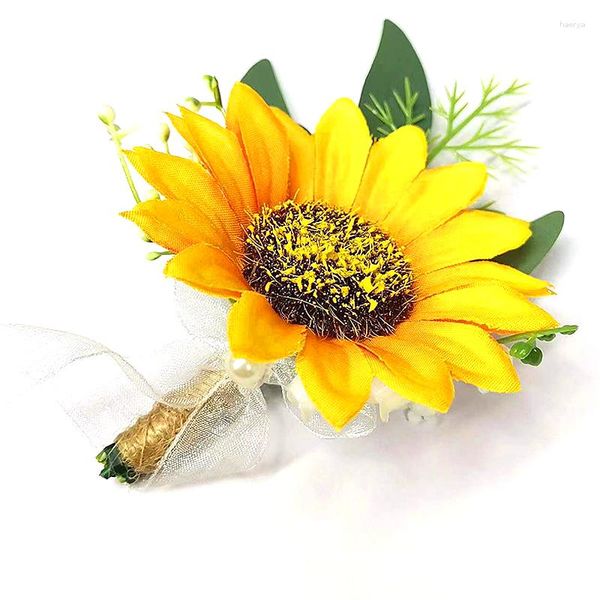 Fiori decorativi Fatti a mano Singolo girasole Fiore artificiale Bouquet da sposa con bouquet per l'impegno della festa