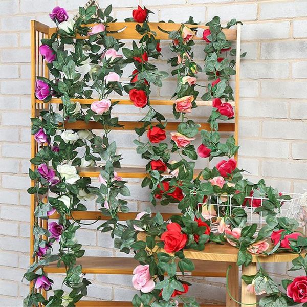 Dekorative Blumen, 45 Köpfe, künstliche Rebe, Rose, DIY, gefälschte Pflanzenblätter, zum Aufhängen, für Zuhause, Party, Hochzeit, Dekoration, Rattan-Schleppblume