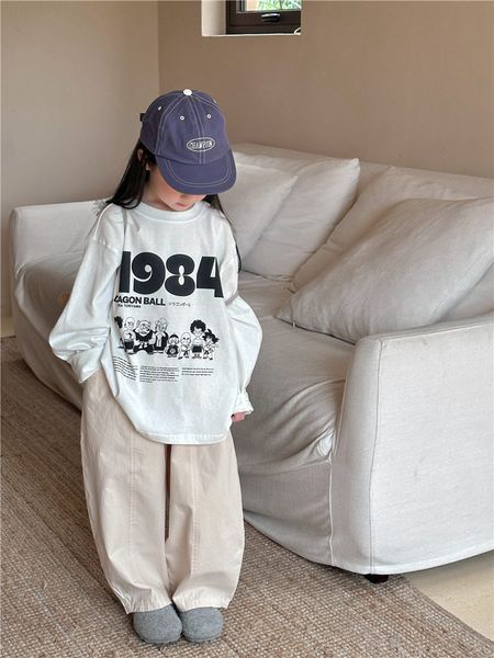 Корейский стиль девочек весна осень детей с длинным рукавом футболка спортивная уличная одежда повседневная детская одежда наряды 2526
