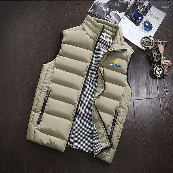 Coletes masculinos Ricard Impresso Colete Acolchoado Puffer Beisebol Inverno Sem Mangas Corpo Aquecedor Down Jacket Work Wear Roupas Feminino Colete