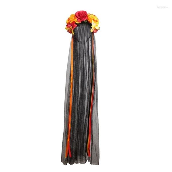 Fermagli per capelli Copricapo di Halloween Fascia per fiori Giorno dei morti Ragazze Donne Copricapo scuro Goccia