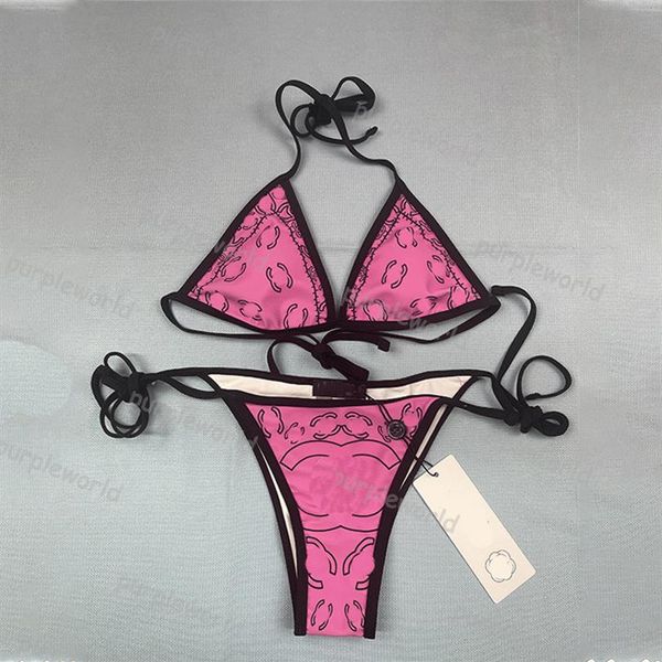 Confortável sexy roupa de banho designer feminino rosa maiô verão moda alfabeto diamante conjunto meninas bikini296k