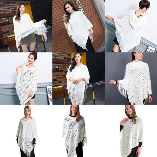 Kadın Sweaters 2023 Beyaz Külot Cape Mavi Etnik Stil Tassel Ceket