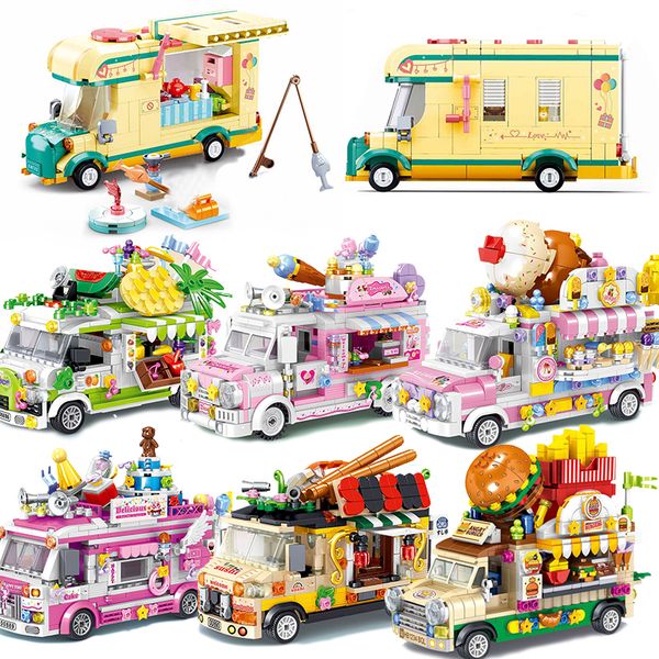 Veicoli Giocattoli Cibo Camion dei gelati Furgone Carrello Camper Caramelle Amici Set Costruzione Mini Block Kit Modello Mattoni Libro per bambini Città Ragazze Club Parco 230830