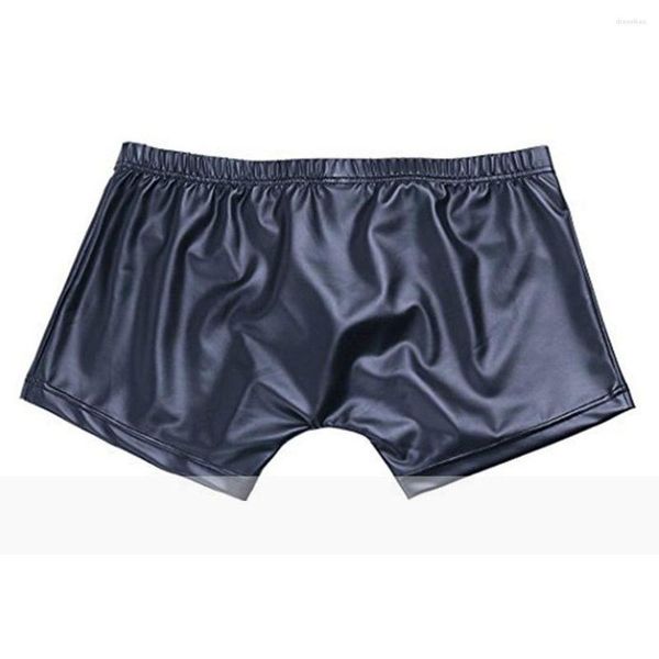 Unterhosen Herren Sexy Kunstleder Wet Look Nachtclub Unterwäsche Boxershorts Shorts Hosen Abnehmbare Bugle Pouch Boxer