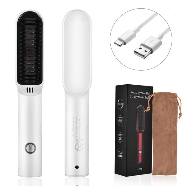 Alisadores de cabelo alisador elétrico alisamento rápido pente recarregável USB cerâmica escova de aquecimento mágico estilo splint 230831