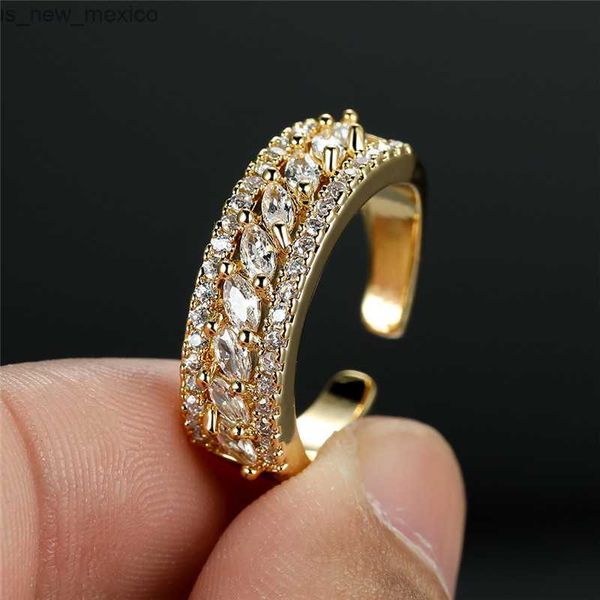 Anéis de banda antigo ouro cor anel de noivado luxo cristal pequeno anel de pedra marquise branco anéis de casamento para mulheres abertura jóias r230831