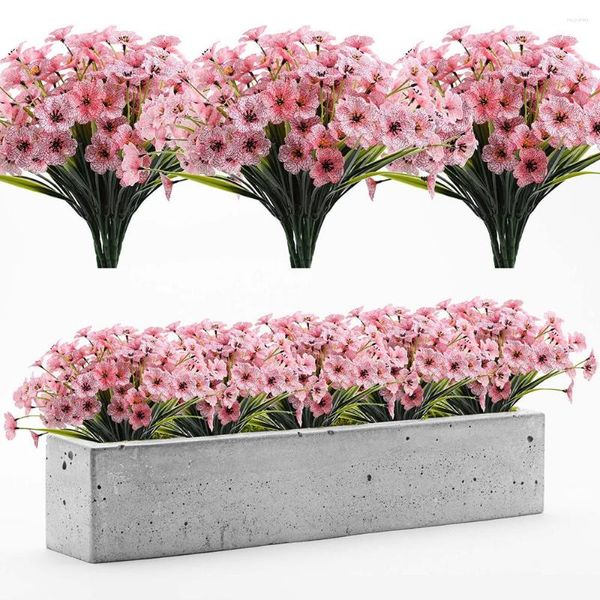 Flores decorativas 5 feixes/conjunto violeta artificial resistente a UV Fake Plants Fake Flower Outdoor Varanda Decoração de Casamento