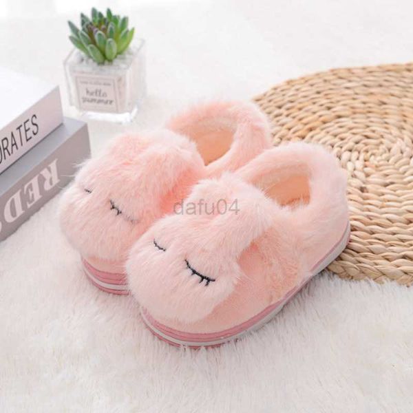 Slipper Mode Kinder Baumwolle Schuhe Kinder Hause Hausschuhe Jungen Und Mädchen Baby Niedlichen Kaninchen Ohren Plüsch Ball Verdickung Warme Indoor schuhe L0831