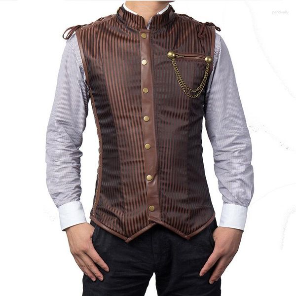 Shaper per il corpo da uomo Striscia marrone Steed medievale Corsetto disossato Gilet da allenamento per uomo Giacca Steampunk Abbigliamento gotico Taglie forti Vintage