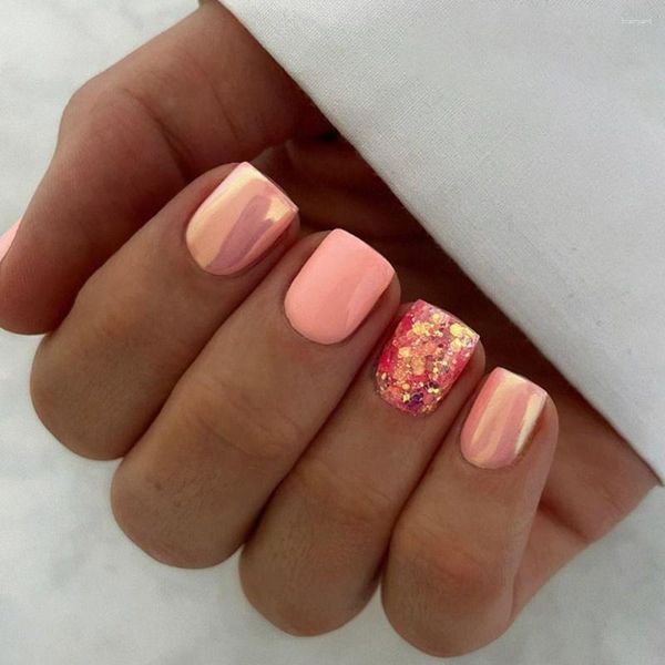 Unhas Falsas Curtas Redondos Manicure Gradiente Aurora Francês Falso Cobertura Completa Dicas de Unhas Destacáveis para DIY