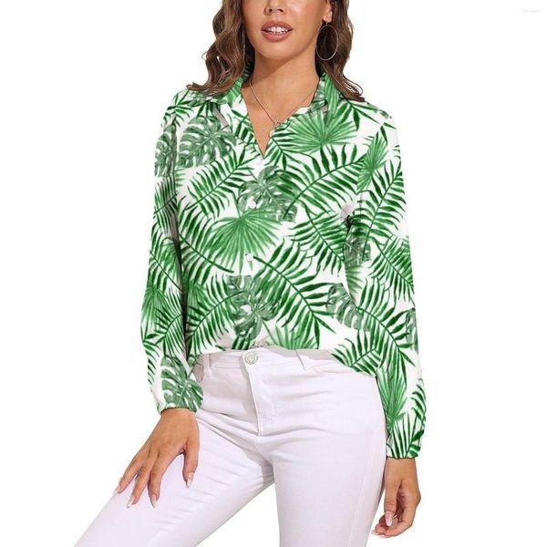 Camicette da donna Camicetta con foglie di palma Piante tropicali Stampa Simpatiche camicie personalizzate da donna a maniche lunghe moda coreana Top oversize estivi
