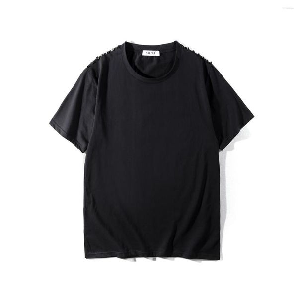 T-shirt da uomo Alta Novità 2023 Uomo Rivetto in metallo Punky T-shirt Hip Hop Skateboard Street T-shirt in cotone Tee Top Kenye #429
