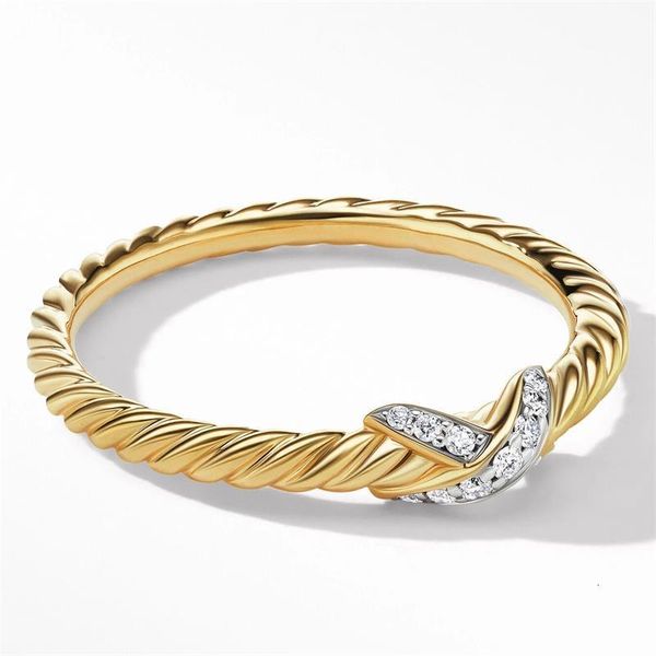 Trauringe Petite X Ring aus Silber 925 vergoldet 18 Karat Gelbgold mit Pav-Diamanten 230830