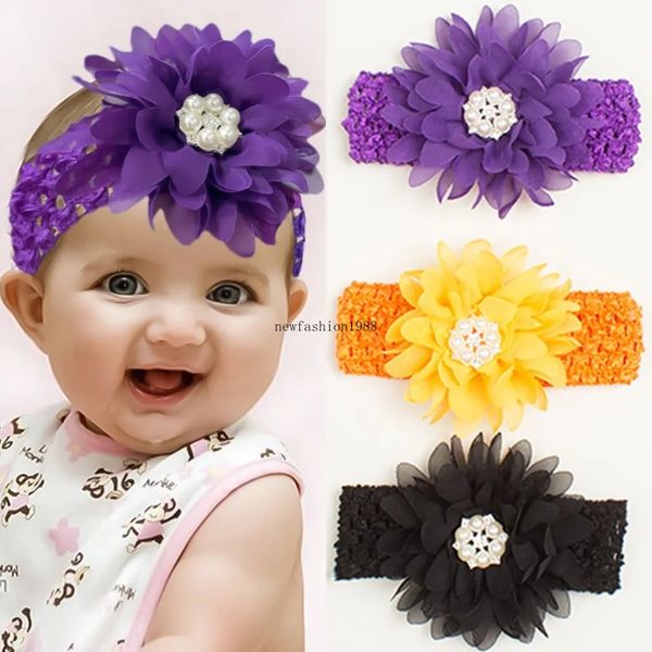 Novo bebê infantil falso pérola contas flor bandana crianças elástico faixa de cabelo crianças headwear criança meninas acessórios para o cabelo 3 cores