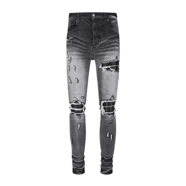 JB Lavável Velho Danificado MX1 Camuflagem Onda Padrão Patchwork Lavado Cinza Jeans Moda Masculina