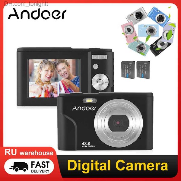 Camcorder Andoer Digitalkamera 48 MP 1080P 2,4-Zoll-IPS-Bildschirm 16-facher Zoom Autofokus Selbstauslöser Gesichtserkennung Anti-Shaking Q230831