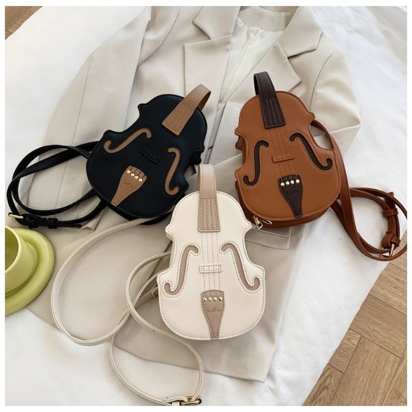 Sacos de noite Violino Forma PU Couro Pequenas Mochilas Para Mulheres Criativas Feminino Crossbody Bag Costura Senhoras Moda Ombro 230831