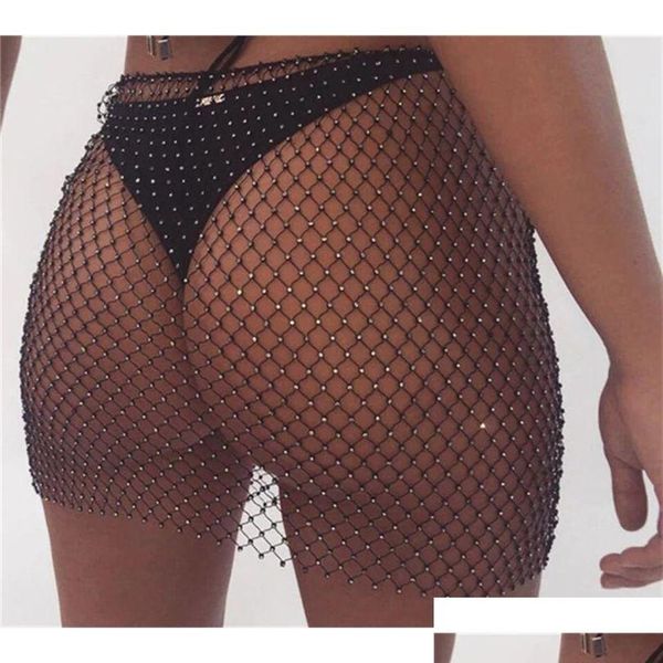 Andere Grid Mesh Hollow Out Minirock für Frauen Fishnet Y Beach Night Club Bikini Crops Er Crystal Body Chain T200507 Drop Delivery Je Dhstc