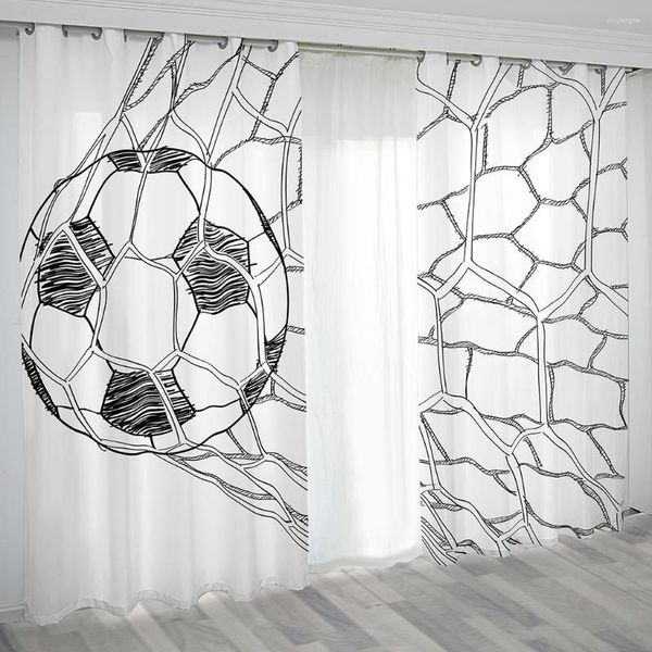 Vorhang mit 3D-Motiv, für Kinder, Junge, weißer Fußball, Fußball, Kinder, 2 Stück, dünne Vorhänge, Verdunkelung, Fenster für Wohnzimmer, Schlafzimmer, Heimdekoration, Haken