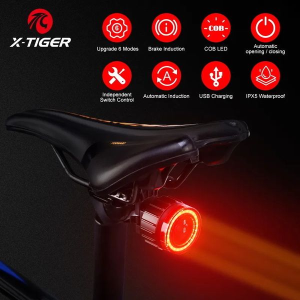 Luci per bici XTIGER Smart Fanale posteriore per bicicletta Ultra luminoso Sicurezza di guida Auto OnOff Spia di rilevamento posteriore 230830