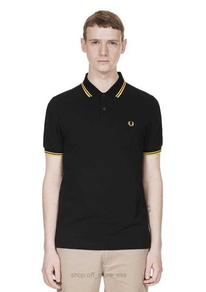 Camisa polo masculina clássica perry, camisa de algodão bordada com folhas de alta qualidade, verão casual, gola listrada, londres fred, camisetas pretas m3dt