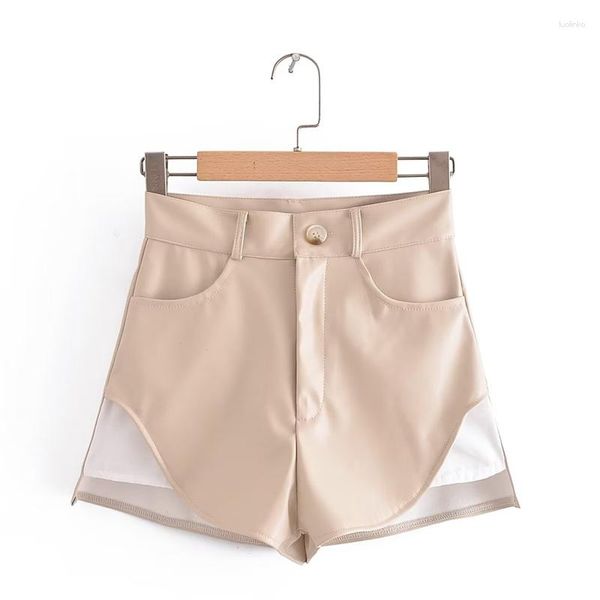 Shorts femininos 2023 mulheres europeias picantes meninas contraste cor sexy versátil calças de couro primavera / verão tendência saia curta