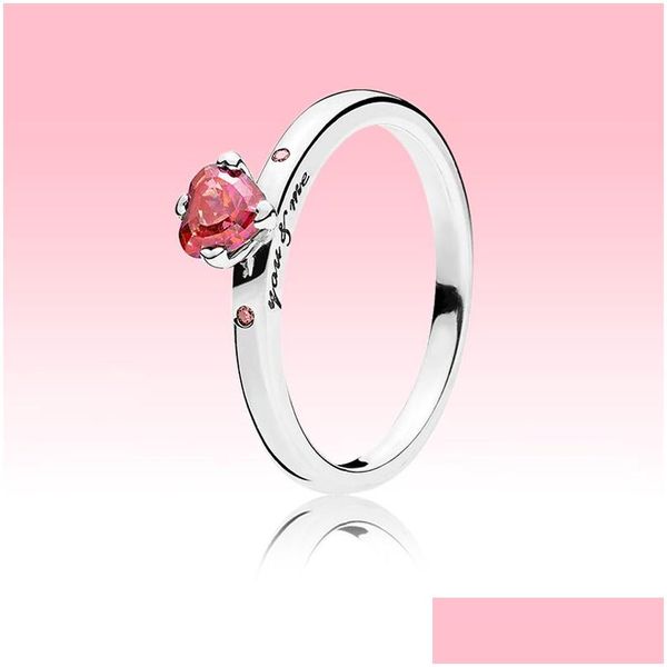 Anelli Anello cuore rosso scintillante Anello donna con diamanti Cz per cuori d'amore in argento sterling 925 con scatola originale Consegna a goccia Dhuyz