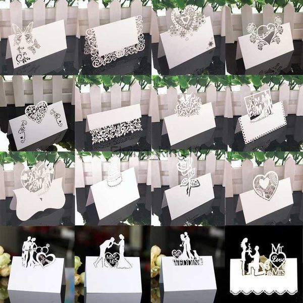 50 pezzi di pizzo bianco nome segnaposto decorazione di nozze decorazioni per la tavola messaggio biglietto di auguri festa di Natale LST230831