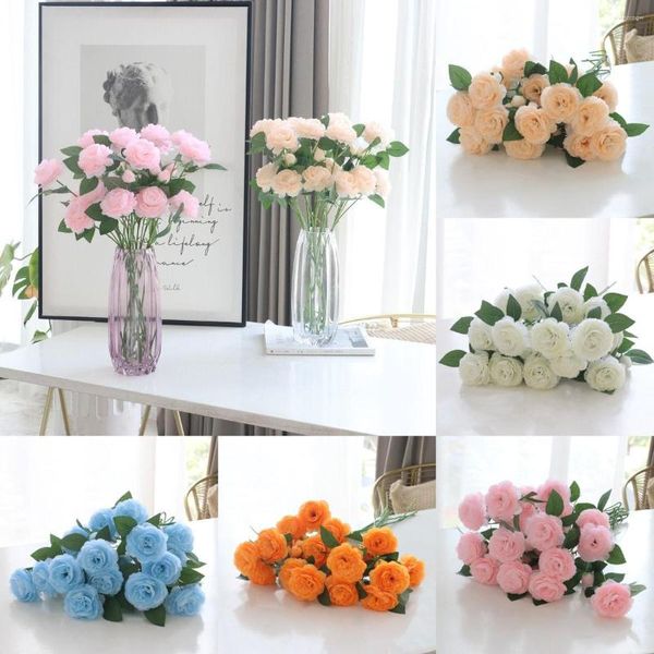 Dekorative Blumen im europäischen Stil, künstliche Blume, 3 Köpfe, westliche Pfingstrose, Nachahmung, Hochzeit, Zuhause, Wohnzimmer, Schlafzimmer, Seidenpflanzen, 5 Stück