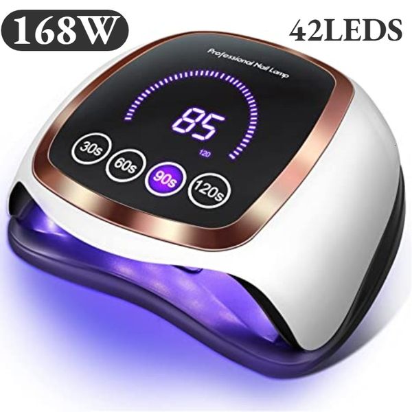 Secadores de unhas 168W 42LEDs lâmpada de secagem para manicure profissional LED UV com sensor automático ferramentas de equipamento de salão inteligente 230831