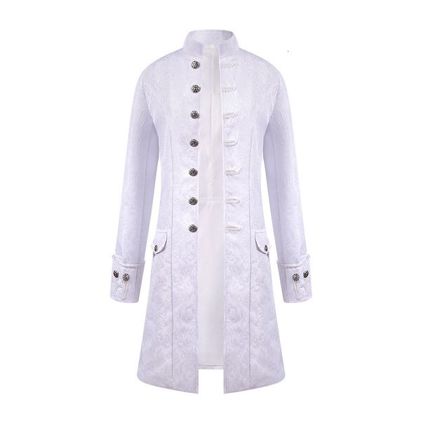 Erkek trençkotlar erkek beyaz jakard uzun ceket vintage steampunk kuyruk kat ceketi gotik Victoria frock üniforma cadılar bayramı cosplay kostümü 230831
