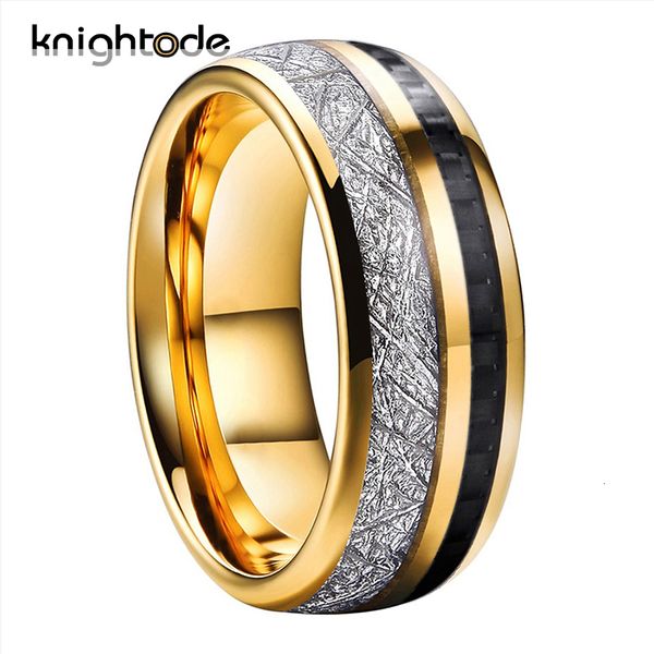 Обручальные кольца 3 цвета 8 мм мужской вольфрамовый карбид обручальный кольцо белое метеорит/черное углеродное волокно инкрустация валентинки Кольцо куполо